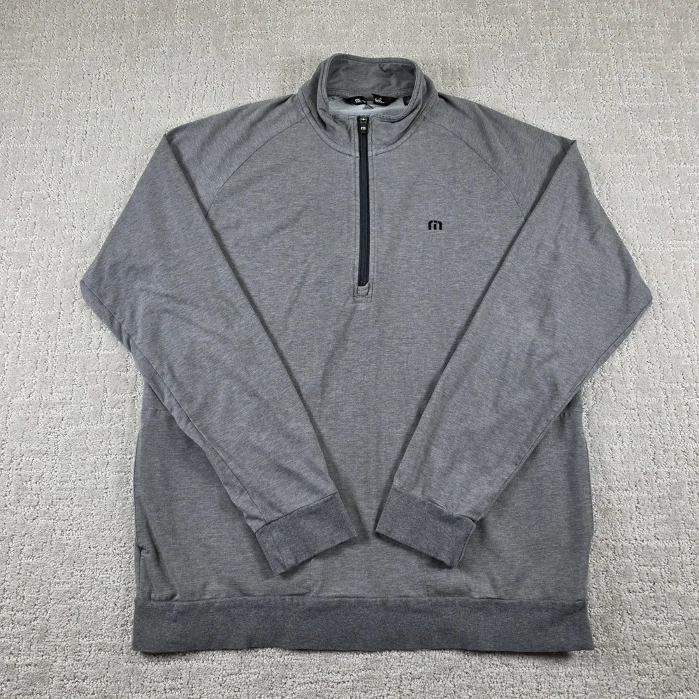 TravisMathew Mens Large Heather Grey Quarter Zip Long Sleeve Pullover Golf Fall